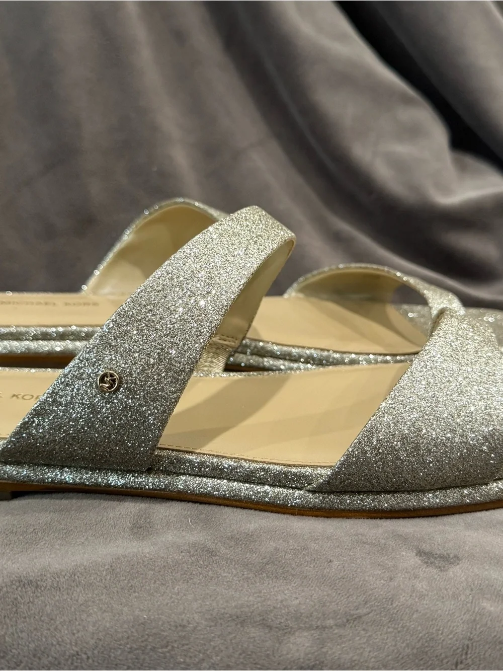 Michael Kors Silver Glitter Slide Mules